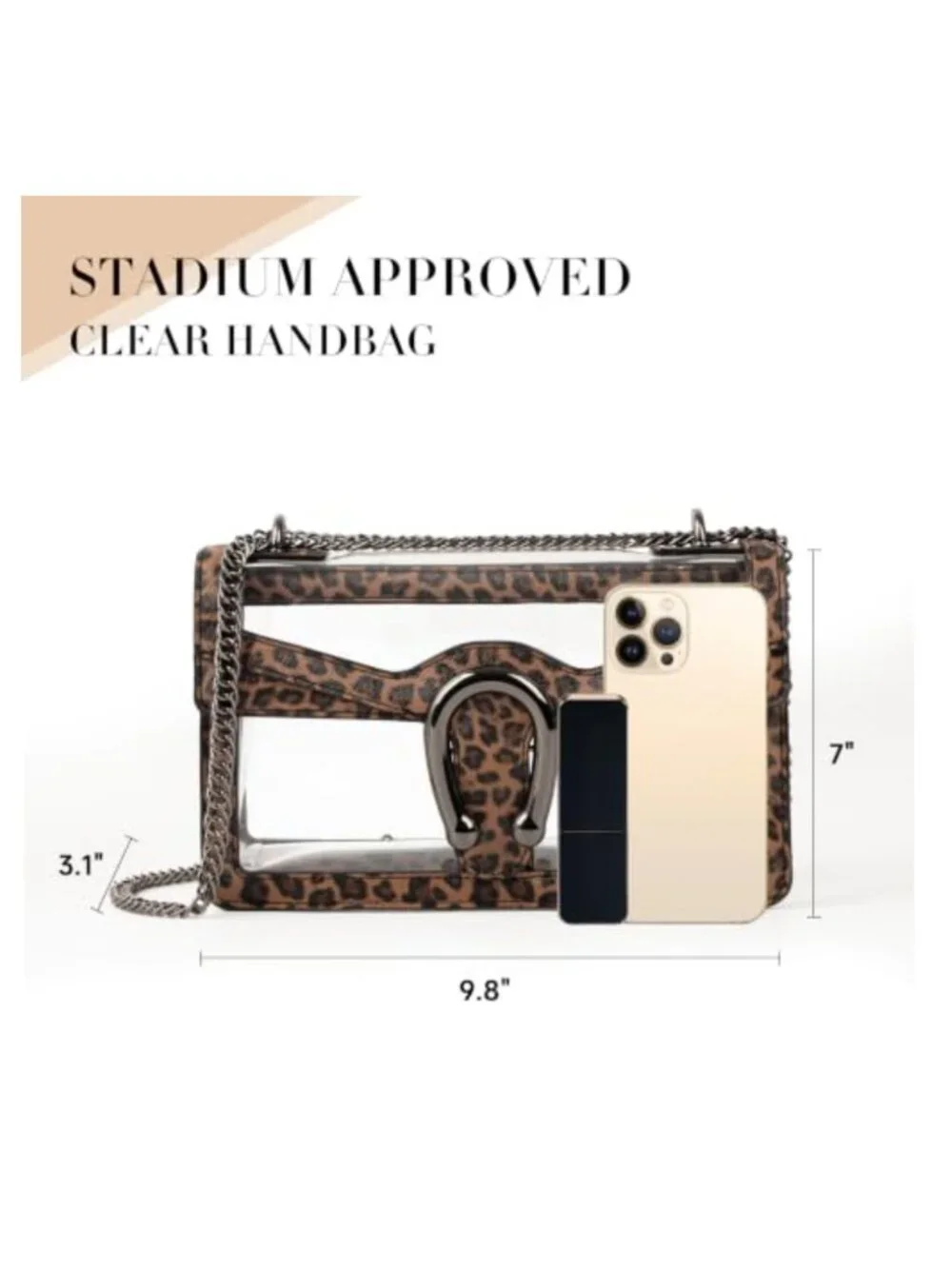 Clear Stadium Approved Crossbody Satchel with Chain Strap, PVC Vegan Leather